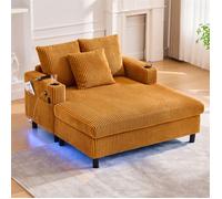 DRIPEX Canapé Chaise Longue avec porte-boissons,ports USB et éclairage LED,Fauteuil lit Paresseux en Velours Côtelé Jaune