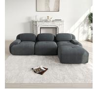 DRIPEX Canapé d'angle 3 Places modulaire,Canapé en velours côtelé avec accoudoirs extra-larges,sans montage,L 298cm,Gris