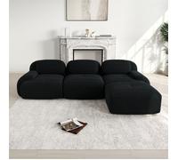 DRIPEX Canapé d'angle 3 Places modulaire,Canapé en velours côtelé avec accoudoirs extra-larges,sans montage,L 298cm,Noir
