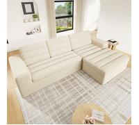 DRIPEX Canapé d'angle 4 places modulaire en L,design sans cadre,canapé nuage en tissu velours côtelé,pouf mobile,253×161×89,Beige