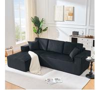 DRIPEX Canapé d'angle compressé 3 places velours côtelé,Canapé modulaire en L+2 coussins,Chaise longue gauche,235x128x60cm,Noir