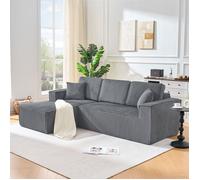 DRIPEX Canapé d'angle compressé 3 places velours côtelé,Canapé modulaire en L+2 coussins,Chaise longue gauche,235x128x60cm,Gris