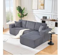 DRIPEX Canapé d'angle compressé 3 places velours côtelé Gris,Canapé modulaire en L+2 coussins,Chaise longue droite,235x128x60cm