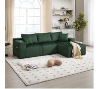 DRIPEX Canapé d'angle modulaire avec porte-gobelets,Canapé 3/4 places en Velours cotelé combinaison libre avec 5 coussins,Vert
