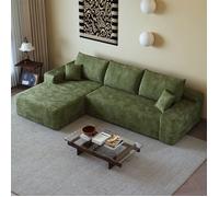 DRIPEX Canapé d'angle modulaire en Velours Côtelé en forme de L,Canapé 3/4 places L270cm avec méridienne, et coussins,Vert