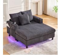 DRIPEX Canapé fauteuil Longue avec éclairage LED,porte-boissons et ports USB,Canapé lit Paresseux en Velours Côtelé Gris,128×142cm