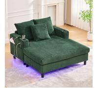 DRIPEX Canapé fauteuil Longue avec porte-boissons,ports USB et éclairage LED,Canapé lit Paresseux en Velours Côtelé Vert
