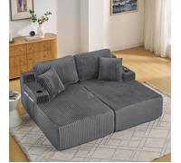 DRIPEX Canapé-lit compressé 2/3 places en tissu velours côtelé Gris,fauteuil lounge avec porte-boissons et coussins,186*154*63cm