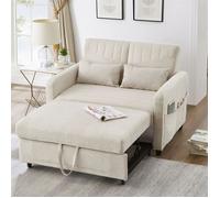 DRIPEX Canapé-lit Convertible 2 places,Canapé extensible avec poche latérale,dossier réglable,tissu respirant en coton et lin,Beige