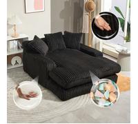 DRIPEX Canapé-lit moderne en velours côtelé avec 3 coussins moelleux,Canapé Paresseux,Canapé pouf,Noir,125×155×63cm