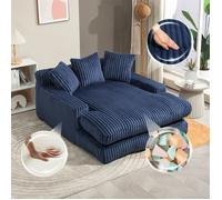 DRIPEX Canapé Lit moderne en velours côtelé avec 3 coussins moelleux,Canapé Paresseux fauteuil pouf, Bleu,125×155×63cm