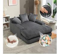 DRIPEX Canapé-lit moderne en velours côtelé avec 3 coussins moelleux,Canapé Paresseux,Gris,125×155×63cm