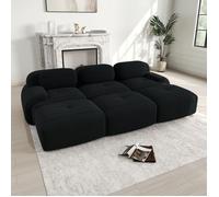 DRIPEX Canapé modulable 3 places avec 3 poufs en velours côtelé,sans montage,rembourrage élastique 32D pour salon,Noir,298×178×70cm