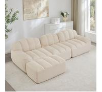 DRIPEX Canapé modulable 3 places en L avec 1 pouf,forme en coquillage,sans structure,mousse haute densité 32D,288*165*79cm,Beige