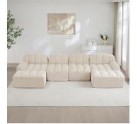 DRIPEX Canapé modulable 4 places en U avec 2 poufs,forme en coquillage,sans structure,mousse haute densité 32D,366*165*79cm,Beige
