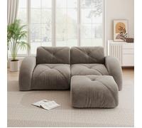 DRIPEX Canapé modulable compressé 2 places avec pouf en chenille,sans structure,mousse haute densité 32D,204*171*76cm,Marron