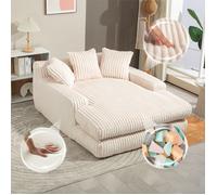 DRIPEX Canapé Paresseux moderne en velours côtelé avec 3 coussins moelleux,Canapé Lit,Canapé pouf,Beige,125×155×63cm
