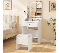 Dripex Coiffeuse avec éclairage, Tabouret et Miroir, 3 Couleurs, luminosité réglable, 62 x 150 cm, Blanche (62 x 150 cm)