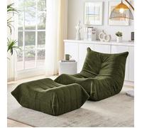 DRIPEX Fauteuil Paresseux de sol avec pouf,Canapé Lazy en tissuTeddy avec dossier et repose-pieds pour salon, chambre,Vert
