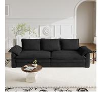 DRIPEX Grand Canapé 3/4 Places moelleux 265x84x88cm,Canapé en Velours Côtelé Noir avec 3 coussins de dossier et accoudoirs épais