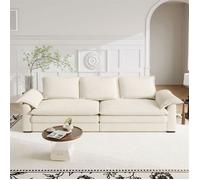 DRIPEX Grand Canapé 3/4 Places moelleux,Canapé en Velours Côtelé Beige avec 3 coussins de dossier et accoudoirs épais,265x84x88cm