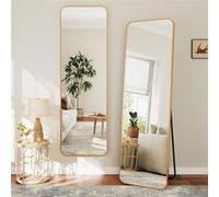 Dripex Grand Miroir 150×40cm avec Coins Arrondis, Miroir sur Pied ou Suspendu avec Cadre en Alliage d'Aluminium Idéal pour Dressing, Chambre à Coucher, Salon-Or Or