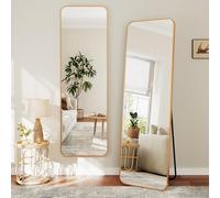 Dripex Grand Miroir 150×40cm avec Coins Arrondis, Miroir sur Pied ou Suspendu avec Cadre en Alliage d'Aluminium Idéal pour Dressing, Chambre à Coucher, Salon-Or