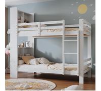 DRIPEX Lit Superposé 90x200cm avec étagères et échelle à trois marches à angle droit,Lit maison avec tête de lit de rangement,Blanc