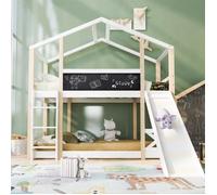 DRIPEX Lit Superposé Enfant 90x200cm avec toboggan,tableau noir et échelle,Lit cabane 2x sommier à lattes,Lit mezzanine