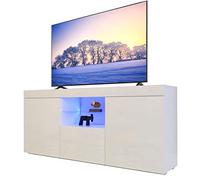 Dripex Meuble TV, Bas, avec éclairage LED, Blanc Brillant, avec Portes et Rabat, 135 x 70 x 35 cm