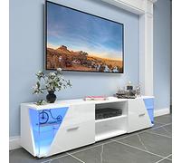 Dripex Meuble TV Bas Blanc Brillant avec éclairage LED 150 x 37 x 35 cm
