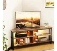 Dripex Meuble TV Bas d'angle avec éclairage LED Marron Vintage 106x36x45.5 cm Marron