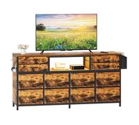 Dripex Meuble TV Bas pour téléviseur jusqu'à 65" avec 12 tiroirs, Sac de Rangement et étagères Ouvertes avec éclairage LED RVB Style Industriel 140 x 35 x 70 cm