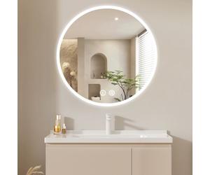 Dripex Miroir de Salle de Bain Rond avec éclairage, Miroir rond Miroir mural,3 Couleurs Variables,60x60cm