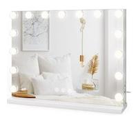Dripex Miroir Maquillage Hollywood - 15 Ampoules LED, Lumineux 3 Modes, Luminosité Réglable, Contrôle Tactile, Port USB, Miroir Coiffeuse sur Table/sur Mur 58 x 45cm - Blanc Blanc