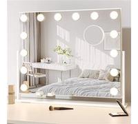 Dripex Miroir Maquillage Hollywood Lumineux, Miroir Coiffeuse LED 14 Lumières Dimmables 54 x 43 cm, Contrôle Tactile, 3 Modes de Lumière, Rotation à 360°, Support Téléphone Amovible - Blanc Blanc