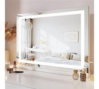 Dripex Miroir Maquillage Lumineux 80 x 58cm, Miroir LED Contrôle Tactile, 3 Modes, Luminosité Réglable, Port USB & Type-C, Grossissante Inclues, Miroir de Table et de Mur - Blanc Blanc