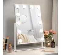 Dripex Miroir Maquillage Lumineux, Miroir LED 12 Lumières Miroir Hollywood Rotation à 360° Miroir Coiffeuse Contrôle Tactile Miroir Lumineux 3 Modes Luminosité Réglable 48 x 36,5 cm - Blanc Blanc