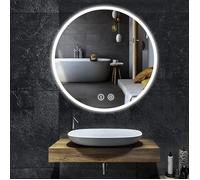 Dripex Miroir Maquillage Rond avec Lumière LED, Miroir de Vanité , Miroir Antibuée, Miroir Mural avec 3 Couleurs ,60x60cm