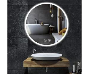 Dripex Miroir Maquillage Rond avec Lumière LED, Miroir de Vanité , Miroir Antibuée, Miroir Mural avec 3 Couleurs ,60x60cm