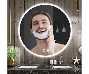 Dripex Miroir Mural Suspendu,Miroir de salle de bain rond avec éclairage,miroir LED avec interrupteur tactile,anti-buée,60x60cm