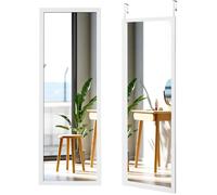 DRIPEX Miroir Porte Suspendu Rectangulaire 110×33×1.5cm,Miroir avec Crochets de Suspension,Hauteur Réglable,Blanc
