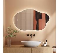Dripex Miroir Salle de Bain 52 x 85cm, Miroir Asymétrique Salle de Bain avec éclairage LED, Interrupteur Tactile, Lumière Réglable 3 Couleurs, Anti-buée, Mémoire