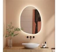 Dripex Miroir Salle de Bain 53 x 70cm, Miroir Asymétrique Salle de Bain avec éclairage LED, Interrupteur Tactile, Lumière Réglable 3 Couleurs, Anti-buée, Mémoire