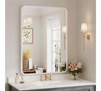 Miroir Salle de Bain 75x55cm Rectangulaire avec Cadre en Aluminium, Miroir Mural/Dressing/Salon Décoration HD Miroir de Maquillage Blanc