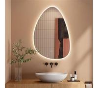 Miroir Salle de Bain 80 x 55cm, Miroir Asymétrique Salle de Bain avec éclairage LED, Interrupteur Tactile, Lumière Réglable 3 Couleurs, Anti-buée,