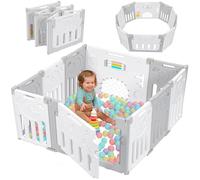 Dripex Parc Bebe Modulable et Pliable 113x113cm, Parcs Enfant avec Porte et Panneau d'Activité, Grande Espace de Jeu Intérieur/Extérieur, Facile à Assembler, Gris（10 Panneaux）