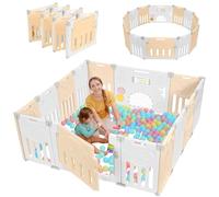 Dripex Parc Bebe Modulable et Pliable 150x150cm, Parcs Enfant avec Porte et Panneau d'Activité, Grande Espace de Jeu Intérieur/Extérieur, Facile à Assembler, Jaune（14 Panneaux）