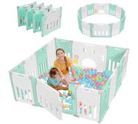 Dripex Parc Bebe Modulable et Pliable 150x150cm, Parcs Enfant avec Porte et Panneau d'Activité, Grande Espace de Jeu Intérieur/Extérieur, Facile à Assembler, Vert（14 Panneaux）