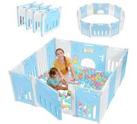 Dripex Parc Bebe Modulable et Pliable 150x150cm, Parcs Enfant avec Porte et Panneau d'Activité, Grande Espace de Jeu Intérieur/Extérieur, Facile à Assembler, Bleu（14 Panneaux）